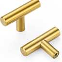 10 Pack Gold Cabinet Knobs 2 Inch - Brushed Brass Drawer Knobs Single Hole Gold T Bar Hardware Drawer Pulls for Kitchen Cabinets and Dressers