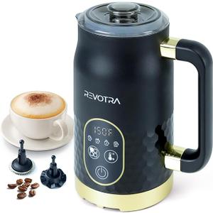 REVOTRA Milk Frother, 4in1 Electric Foam Maker with Touchscreen & Temp Display, Hot & Cold Milk Steamer with NonStick Coating, Silent Operation for Coffee, Latte, Cappuccino, Matcha, Hot Chocolate