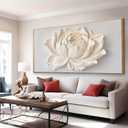 Large Framed Canvas White Flower Wall Art For Living Room 29" X 58"