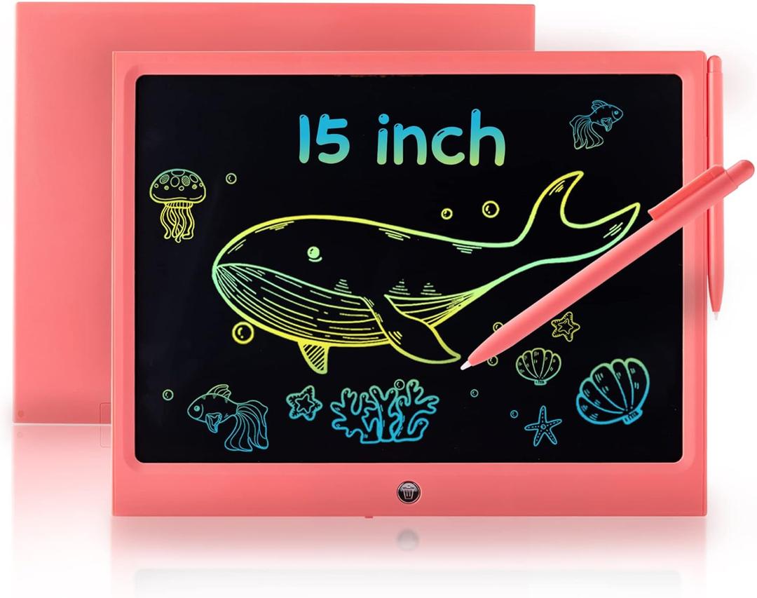 LCD Writing Tablet for Kids, 15 Inch Colorful Electronic Doodle Board, Educational Learning Kids Drawing Tablet Toys, Christmas Birthday Gift for 3 4 5 6 7 8 9 Year Old Girls Boy (Pink)