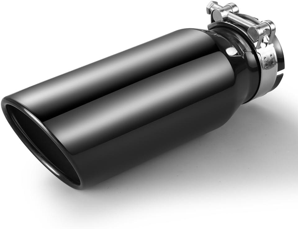 3 Inch Inlet Exhaust Tip,3" Inlet 4" Outlet 12" Overall Length,Chrome Black Exhaust Tip,Chrome-Plated Exhaust Tip,Stainless Steel,Angle Cut,Clamp On (3"x4"x12")