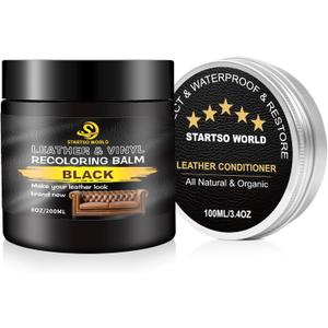 STARTSO WORLD 200Ml Leather Recoloring Balm with 100ML Leather Conditioner, Black Leather Repair Kit for Furniture, Leather Dye, Leather Scratch Repair, Leather Couch Paint