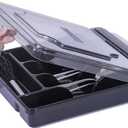 Silverware Organizer With Lid, Utensil Drawer Organizer. Removable Lid, 5 Slots Total Caddy for Flatware Cutlery Knives, Forks, Spoons.Black.