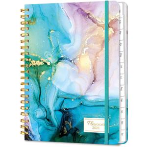 2026 Planner, A5 Weekly and Monthly Planners with Tabs, Spiral Bound Daily Calendar 2026 Planner, Agenda Organizers from Jan. to Dec., Hardcover Habit Tracker Journal 6.18" x 8.5"(Cyan Marble)