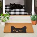 Welcome Door Mat Combo Set, 28" x 43" Black and White Plaid Mat +17" x 30" Cat Welcome Mat, 2 PCS Doormat Set for Front Door, Entrance, Porch Decor, Non-Slip