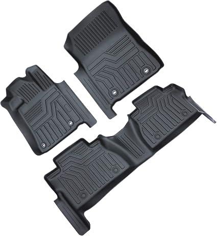 Floor Liner Set - Front and Rear - Compatible with Toyota Tundra 2014, 2015, 2016, 2017, 2018 2019 CrewMax Cab - Rubber Deep Dish Floor Mat Set