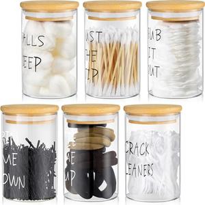 6 Pcs Apothecary Jars Glass Jars with Lids for Bathroom Holder Glass Cotton Ball Holder for Home Bathroom Farmhouse Storage Containers Makeup Organizer Decoration