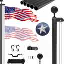 20FT Sectional Flag Pole Kit, Extra Thick Heavy Duty Aluminum Flagpoles for Outside House Inground with 3'*5' American Flag and Black Ball Topper for Residential or Commercial Use, Black