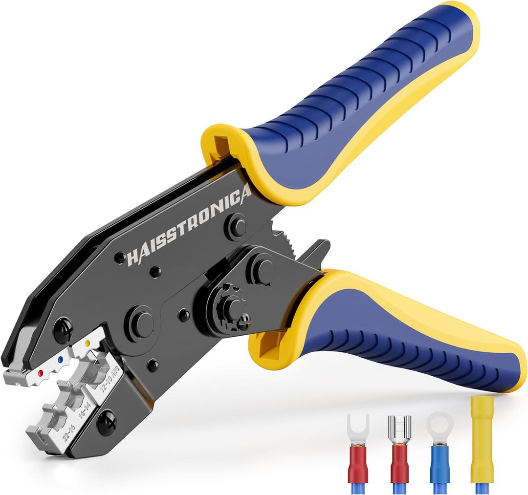 haisstronica Crimping Tool for Insulated Electrical Wire Connectors-AWG 22-10 Ratchet Crimper Tools-Racheting Wire Crimping Tools for Insulated Connectors and Wire Terminal HS-9327