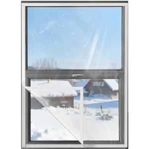 Ready-to-Install Plastic Window Insulation Film 39″×63″ (Fits 36″×60″ Windows), Reusable Clear Draft Protection Window Cover with Built-in Hook & Loop Edge, No Cutting or Messy Tape