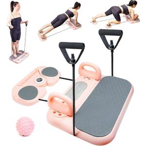 Multifunctional 5-in-1 Pilates Board  Ab Core Trainer with Push-Up Handles, Resistance Bands, Core Slider Pads, Massage Ball, Portable and Foldable Home Gym Fitness Equipment