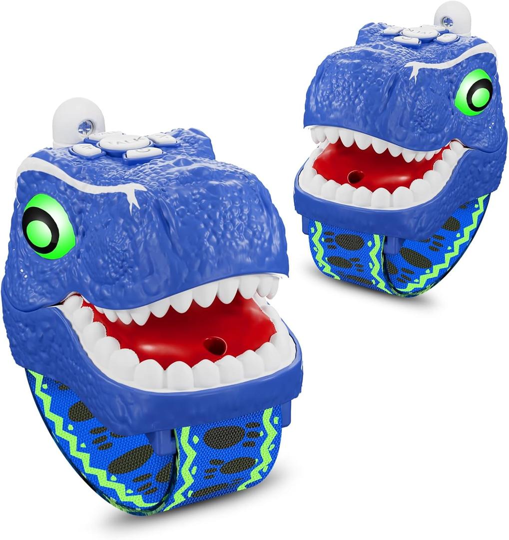 Dinosaur Walkie Talkies for Kids 2 Pack Camping Gear T-Rex Outdoor Toys for Boys Age 3-12 Year Old 3 Channel Long Range Birthday Gifts Easter Christmas Stocking Stuffers Yard Outdoor Games (Blue)