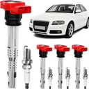 UF529 Ignition Coil Packs & Spark Plugs (Set of 4), Compatible with 2005-2016 Volkswagen Tiguan/Jetta/CC/GTI/Passat, Audi A4/A5/Q5/A3/TT & More 2.0L 2.0T Replaces# 06E905115E, UF-529, 06E905115A