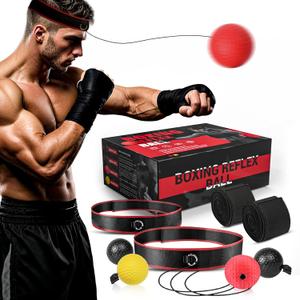 KTEBO Boxing Reflex Ball Headband Set - Includes 4 Different Balls and 2 Adjustable Headbands for Beginner Proficiency Improvement, Great Boxing Equipment