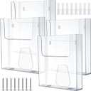 Ripeng 4 Pcs Brochure Holder 8.5 x 11 Inch Wall Mount Flyer Holder Acrylic Literature Clear Magazine Wall Display Hanging Envelope Display for Pamphlet File Home Office Supplies
