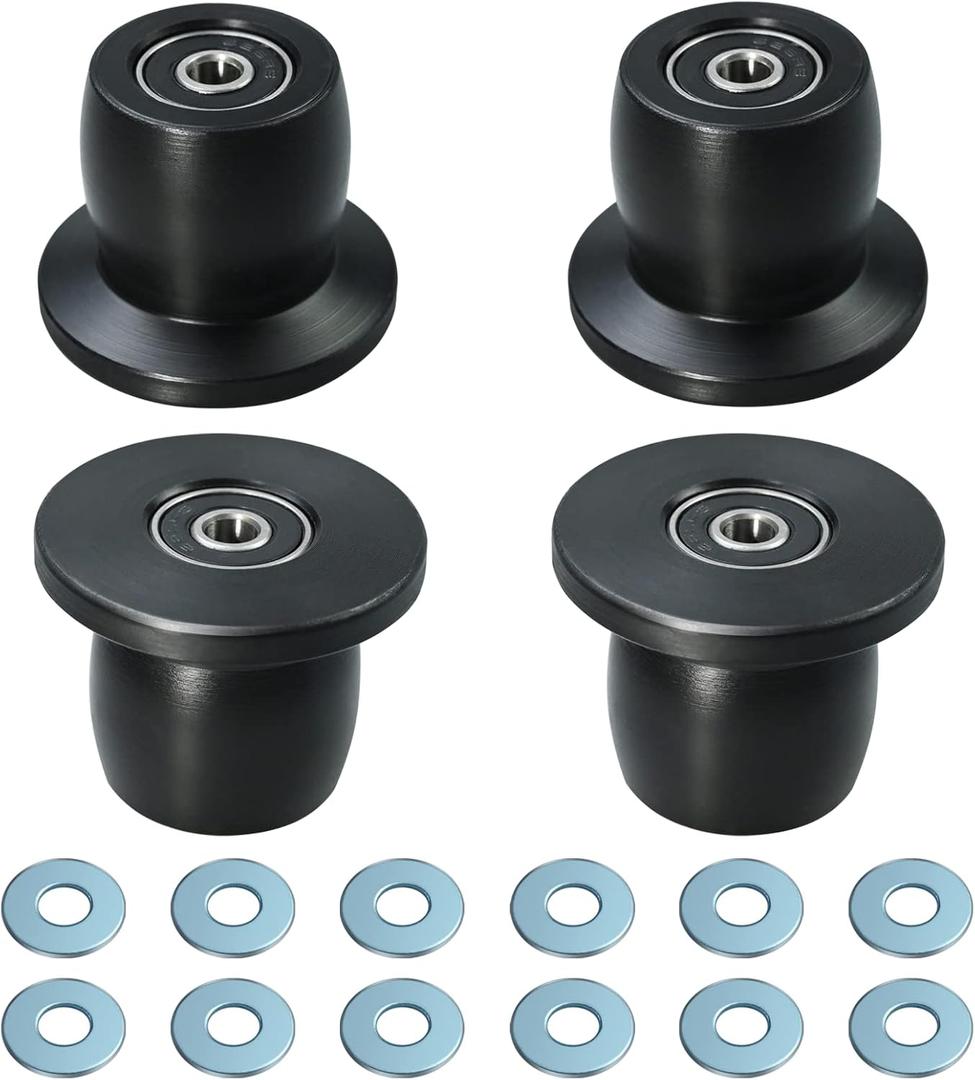 Qty.4 Machined Wheels/Rollers Compatible with Total Gym Replacement, Fits Models XL, XLS, & Fit with Bearings Thru Hole of 1/4'' in Diameter, Black