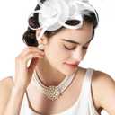 SWEETV Tulle Fascinators for Women, Tea Party Hats for Kentucky Fascinators Derby, Cocktail, Wedding, Fancy Dress Party (White)