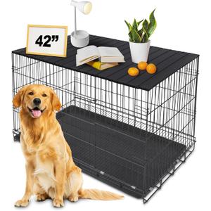 Dog Crate Topper Metal with Magnets for 42 Inch Crate - Aluminum Foldable Dog Kennel Topper Decorative Storage Pet Crate Table Black (Only Topper)
