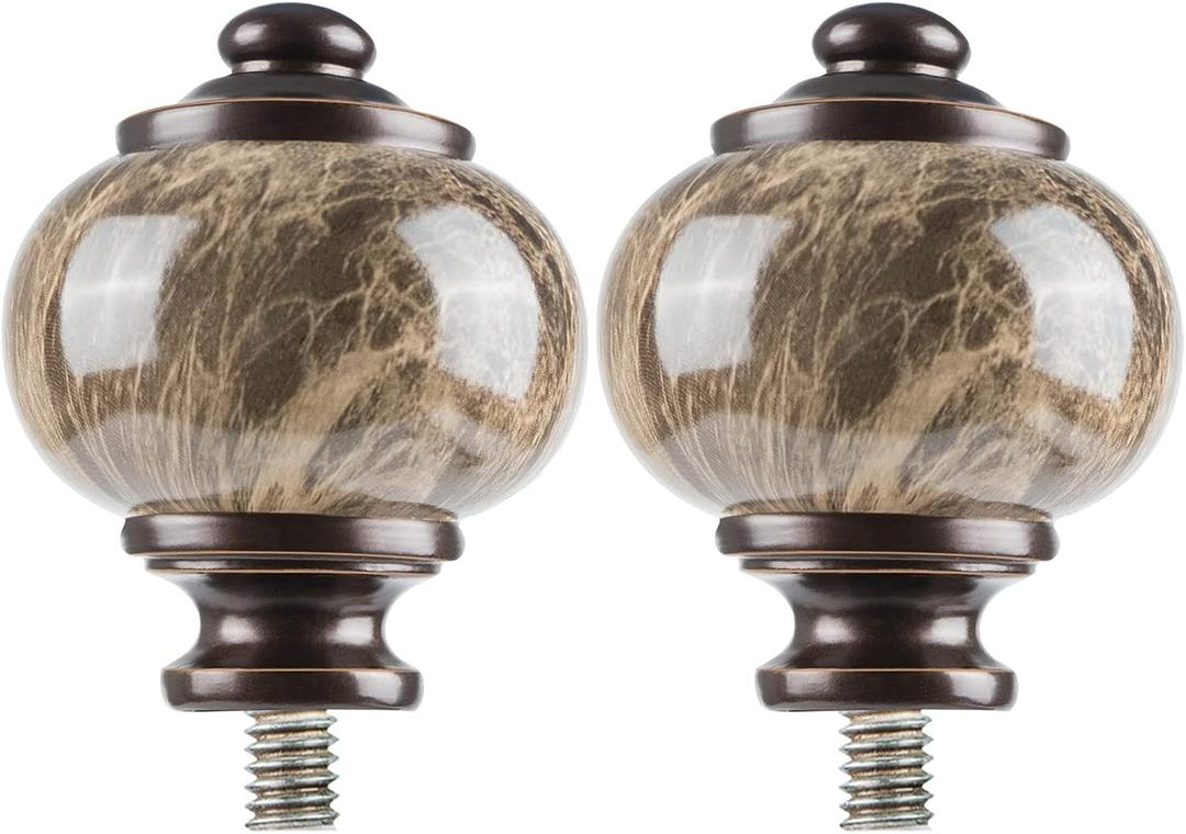 KAMANINA Marbled Replacement Finials for 1 or 7/8 Inch Bronze Curtain Rods, M6 Screw Drapery Rod Finials, 2 Pack