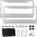 Premium Chrome License Plate Frames with 2 Anti-Scratch Pads & 4 Tire Valve Caps, Heavy Duty Rust-Free Chrome License Plate Frame 2 Pack for Women & Men, 2 Holes Universal Fit for Cars & Trucks