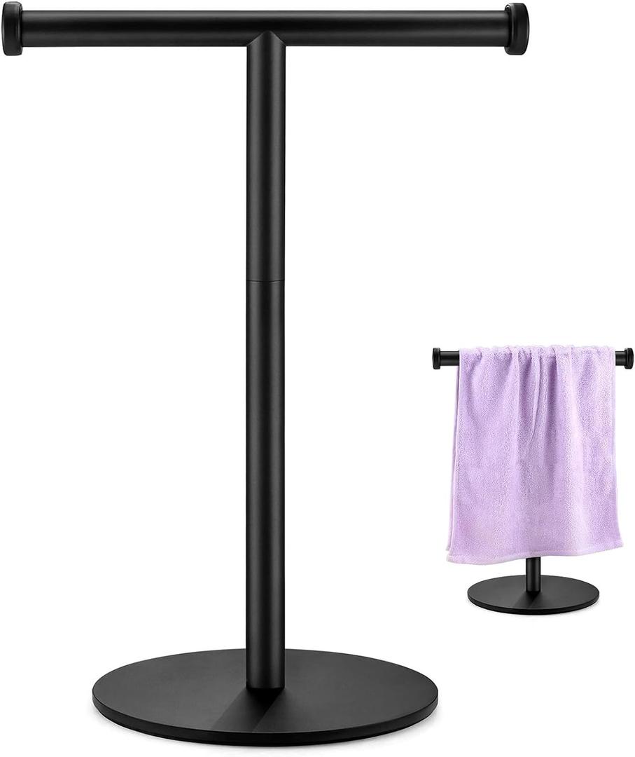 Hand Towel Holder, Matte Black Bathroom Towel Racks, Countertop Towel Stand, T-Shape Towel Holder for Bathroom Kitchen, Size 11" L x 6.7" W x 16.1" H