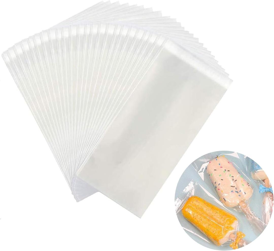 Miaowoof 200PCS Popsicle Bags Sealable, Ice Pop Bags For Ice Cream, Self-adhesive Clear Popsicle Wrappers, 6.3" x 3.2" Disaposable (1 count (Pack of 200))