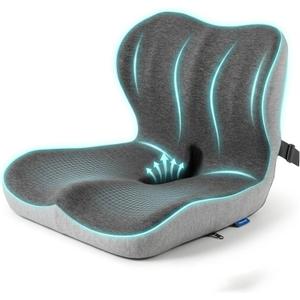 Cupocupa Memory Foam Seat Cushion, Ergonomic Orthopedic Pad with Adjustable Strap for Car Truck Office Chair, Lumbar Back Support & Sciatica Relief for Long Drives, Large