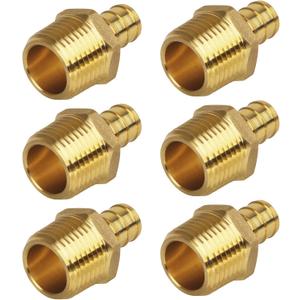 PEX Fitting, 1/2" Male NPT to 1/2" PEX Adapter for Plumbing Repairs or Remolding, Sturdy and Durable Brass Crimp Fitting (6 Pack)