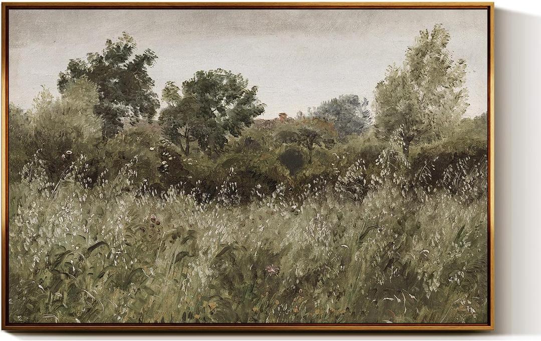InSimSea Golden Framed Vintage Canvas Wall Art Oat Field Landscape Print 24X36 Inch, Cottage Core Farmhouse Meadow Painting, Country Framed Gallery Wall Kitchen Field Art Living Room Home Decor