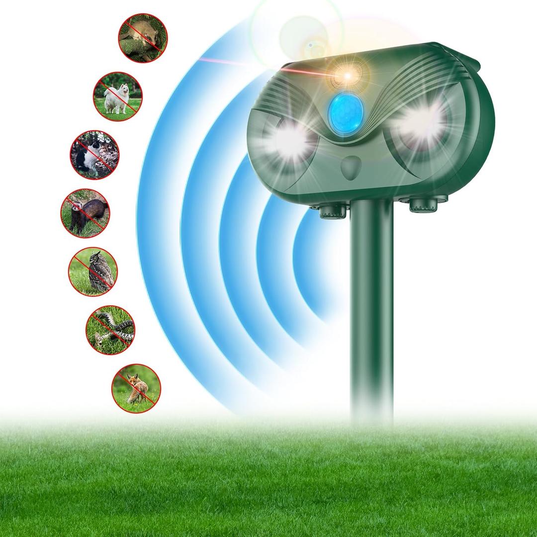 Ultrasonic Solar Animal Repeller, 2025 Upgrade Waterproof Outdoor Solar Powered Groundhog Repeller Gopher DeterrentChaser Spike to Repell Burrowing Vole Repellent,Rodents for Lawn, Yard
