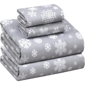 RUVANTI Flannel Sheets Full Size - 100% Cotton Double Brushed Bed Sheets Set, Deep Pockets 16 Inches, All Seasons Breathable & Extra Soft Full Sheets, Warm & Cozy, 4 Piece, Snowflakes