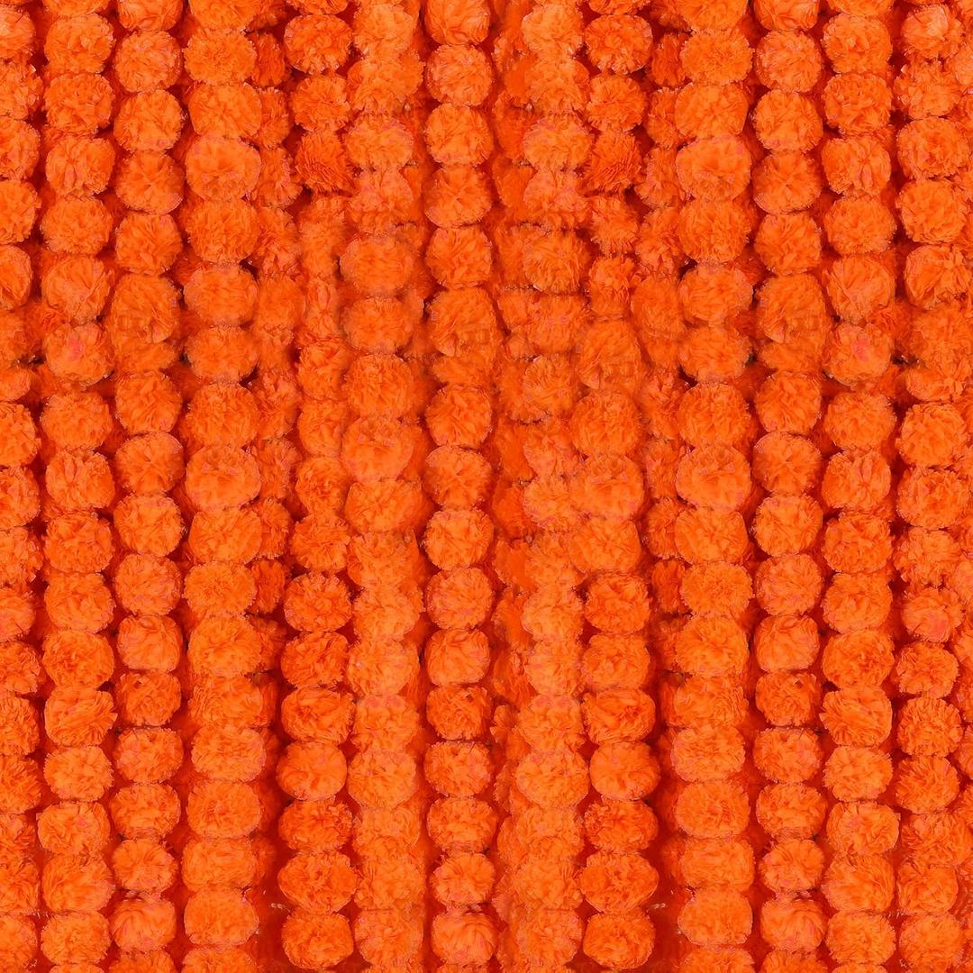 6 Pcs - 5 Feet Marigold Garland Indian American Wedding Party Mantle Decoration, Dia de Los Muertos Faux Garlands Diwali Decoration, Spring Bush Floral Dark Orange