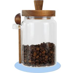 EIKS Glass Jars with Wooden Lids and Scoop, Airtight Food Storage Containers for Sugar Coffee Bean Candy Spice Bath Salt (26oz)