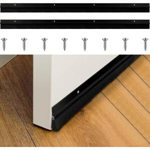 Frienda 2 Set Door Brush Bottom Sweep Brush Weather Stripping Aluminum Door Seal with Screws for Gaps up to 1 Inch, for Home, Commercial Gate, Fill Gaps Dust, Debris (1 x 48 Inch,Black)