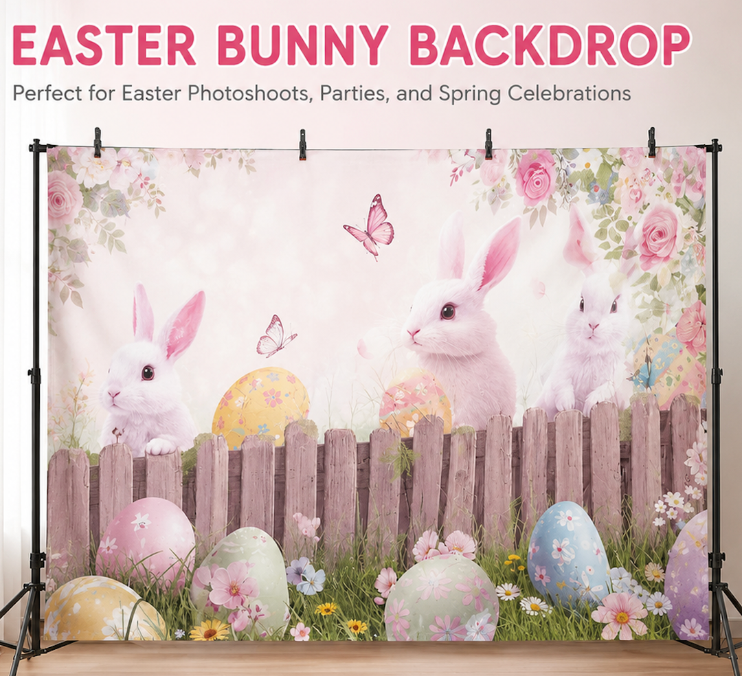 Happy Easter Backdrop Pink Floral Bunny Spring Grass Photography Background Decorations Easter Day Bunny Party, 7x16ft