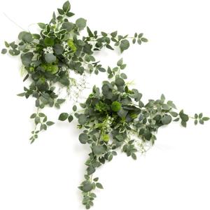Ling's moment 2PCS Sage Green Artificial Flower Garland Wedding Arch Flowers Floral Swags Centerpieces Greenery Arrangements for Sweetheart/Head Table Easel Wall Entryway Board Backdrop Decor (Wht-white & Sage)