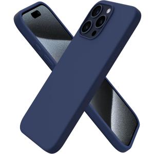 ORNARTO Compatible with iPhone 15 Pro Max Case 6.7", Slim Liquid Silicone 3 Layers Soft Gel Rubber Shockproof Protective Phone Cover with Anti-Scratch Microfiber Lining-Dark Blue