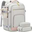 LOVEVOOK Travel Backpack For Women, 40L Carry On Backpack Flight Approved, TSA Personal Item Travel Bag Fits 17 Inch Laptop, Business Weekender Overnight Waterproof Daypack With 2 Cubes, Grey-Pink