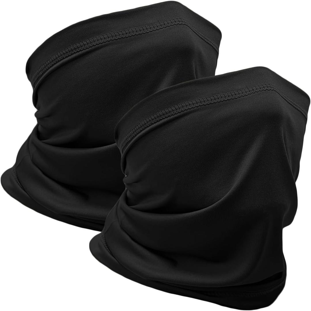WOXVM 2 Packs Neck Gaiter Face Mask Scarf Gator Sun Cooling Balaclava Bandana Cover UV Protection Headwear for Men Women (Black)