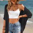 Women Crochet Cardigan Lightweight Thin Short Sleeve Casual Open Front Cardigan Cover (Black, S)