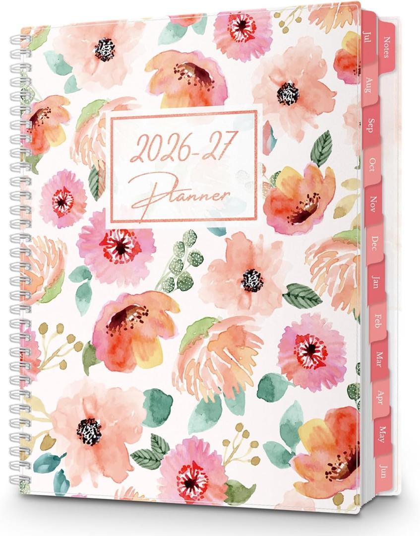 CRANBURY 2026-2027 Academic Planner 8.5x11, July 2026 to June 2027, Weekly Daily Organizer with Monthly Tabs, Floral Theme, Spiral Bound, Agenda Book