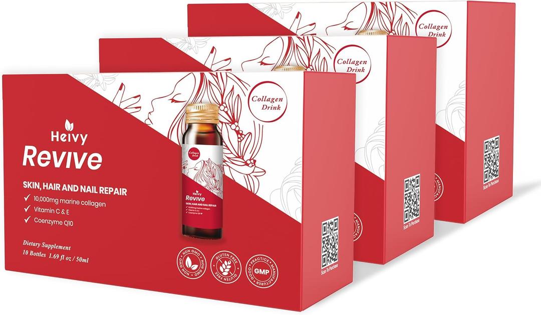 Heivy Liquid Collagen for Women, Collagen Drink with 10,000mg Marine Collagen Peptides, Collagen Liquid for Women for Hair Growth, Skin Repair, Nail Strength, 1.69 Fl Oz (Pack of 30)