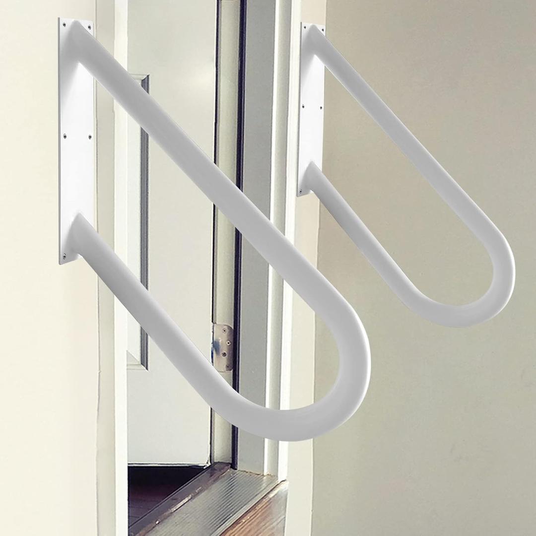 2 Pack Handrail for 1-2 Step Stairs, Wall Mount handrails for Outdoor Steps, Garage Railing with White Powder Coat Finished, Suitable for Garage, Porch and Garden18.9" Length, 1.3 Pipe, White