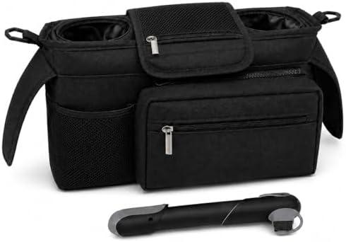 Jogging Stroller Organizer with Tire Pump for All Jogger Baby Stroller | Jogging Stroller Caddy with Tire Pump Adjustable Oxford Fabric Straps & Detachable Essentials Pouch, Fits for BOB Gear