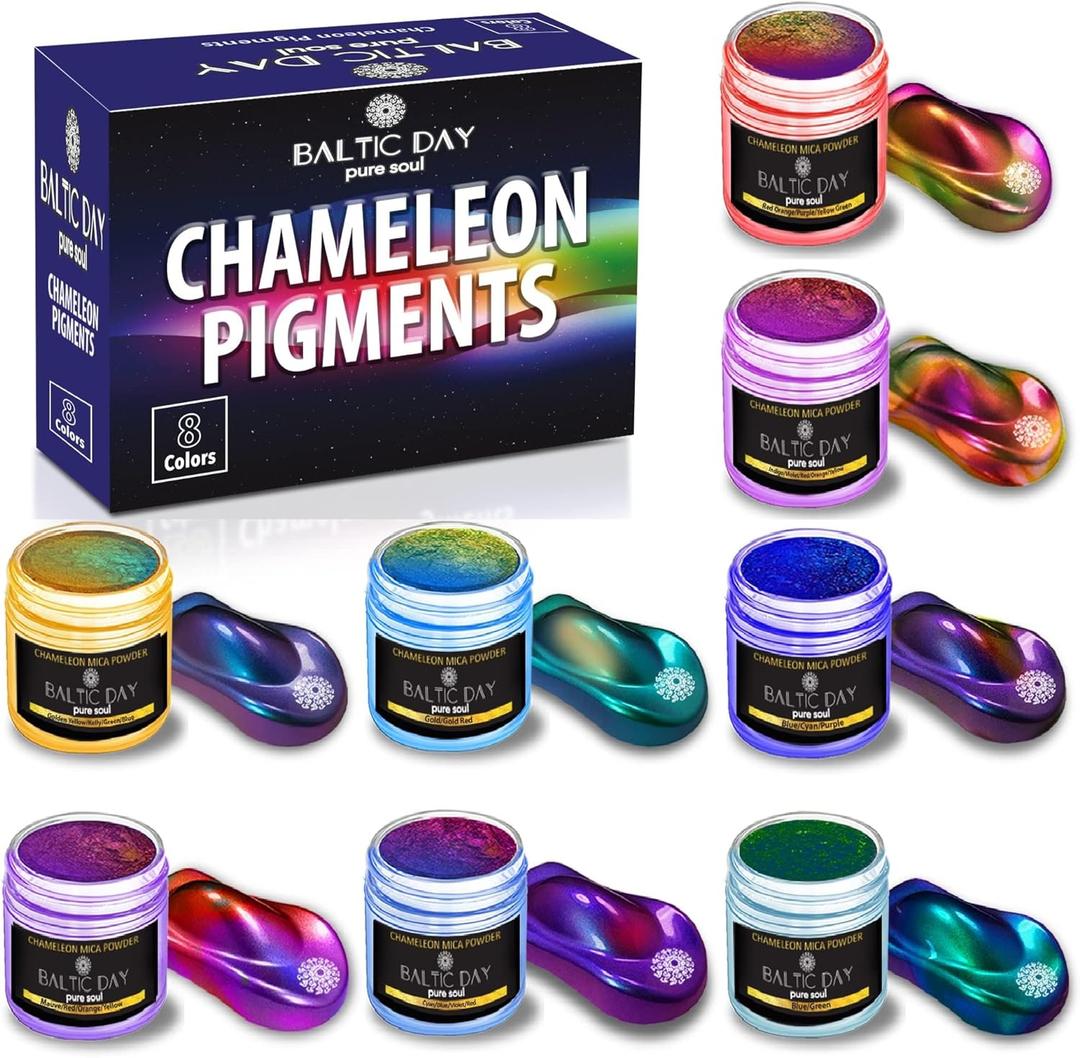 Chameleon Mica Powder, 8 Jars of Color Shift Mica Set - Epoxy Resin Color Pigment - Chameleon Powder Glitter - Holographic Mica Powder for Resin