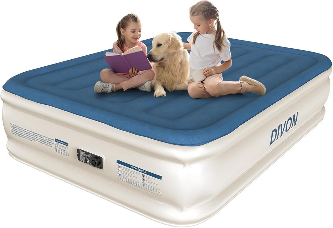 DIVON Air Mattress Full with Built in Pump,18Thicken Inflatable Mattress in 3 Mins,Foldable Blow Up Mattress,Portable Full Size Air Mattress for Camping,Travel&Floor,Air Bed for Adults,660lbs (Blue)