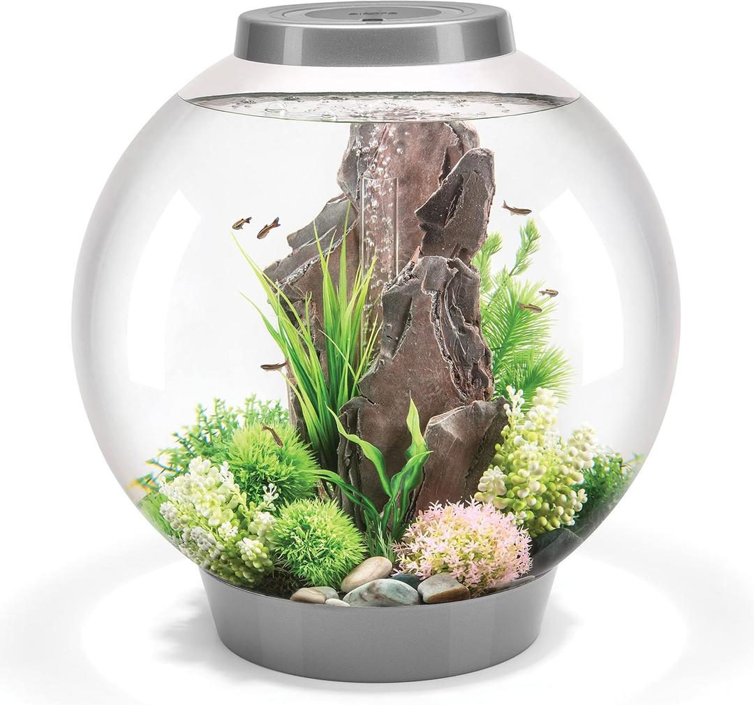 BiOrb Classic 60L Acrylic 16-Gallon Aquarium with White LED Lights Modern Tank for Tabletop Display, Silver
