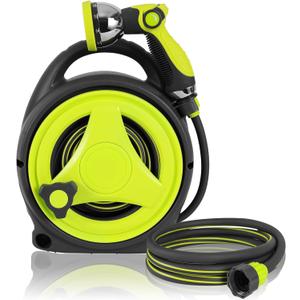 Retractable Garden Hose Reel, Home Hose Reel with10 Patterns Spray Nozzle, Adapts to standard US hose plugs, for Garden Watering, Floor Cleaning, Pet Cleaning, etc (45ft)