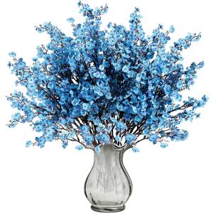 Sggvecsy 10 Pcs Babys Breath Artificial Flowers Gypsophila Bouquets Bulk Real Touch Fake Silk Flowers for Home Wedding DIY Floral Arrangement Kitchen Table Centerpiece Festival Decoration (Blue)