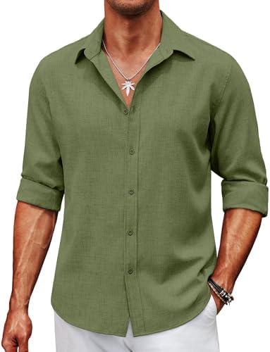 COOFANDY Mens Button Down Shirt Long Sleeve Untucked Shirts Summer Casual Dress Shirts, 2XL